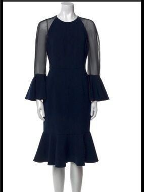Sachin + Babi Navy Sheer-Sleeve Flounce Hem Dress